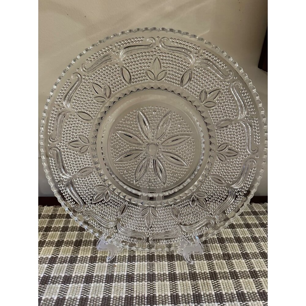 Vintage Federal Glass Clear Pressed Glass Platter With Floral Design Round 11 In